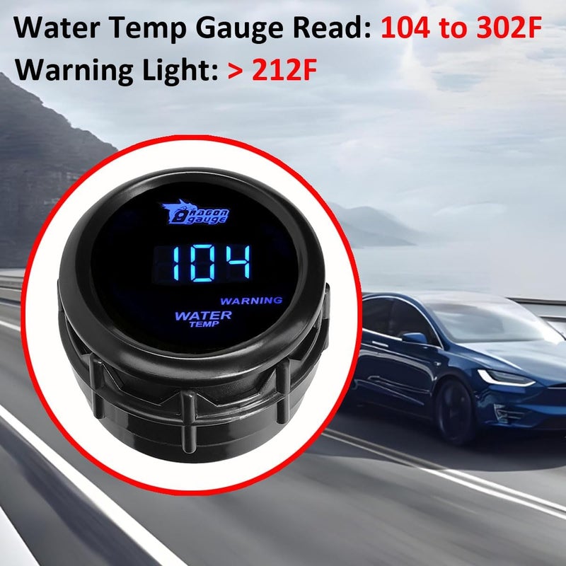 LKRXW Car Water Temperature Gauge 12V Auto Water Temp Gauge Fahrenheit 2" 52mm Meter Digital Blue Light Instruments 104 to 302 F with Sensor - Image 5